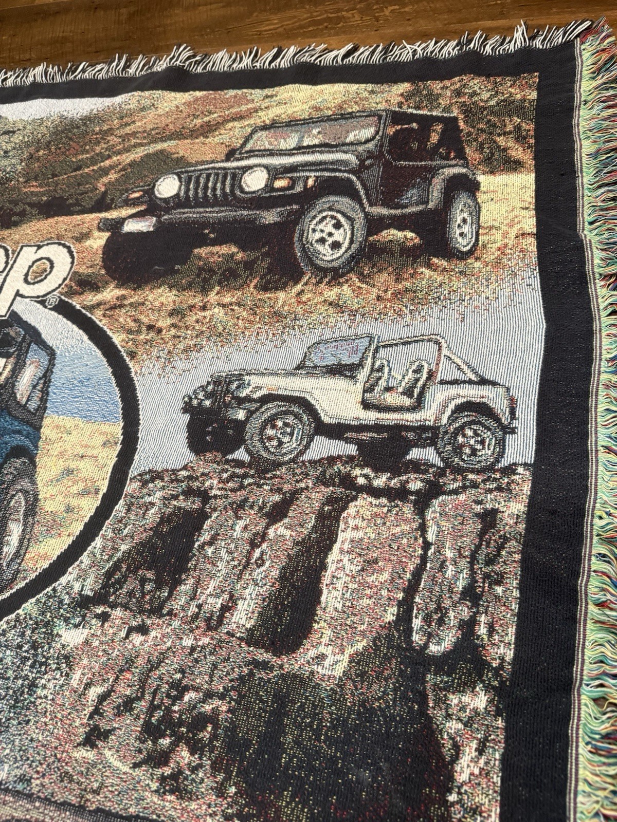 Jeep Wrangler Woven Blanket Tapestry 62” X 50” SEE PHOTOS FOR DETAILS