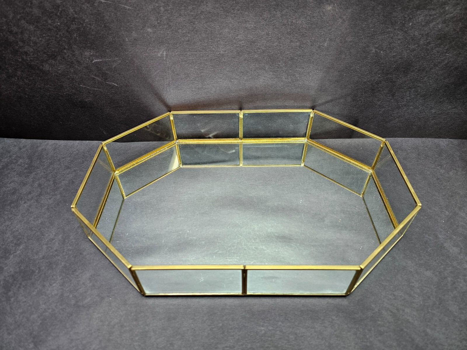 Decorative Brass Glass Jewelry Tray 12.5&Prime; L x 8.5&Prime; W x 2&Prime; H
