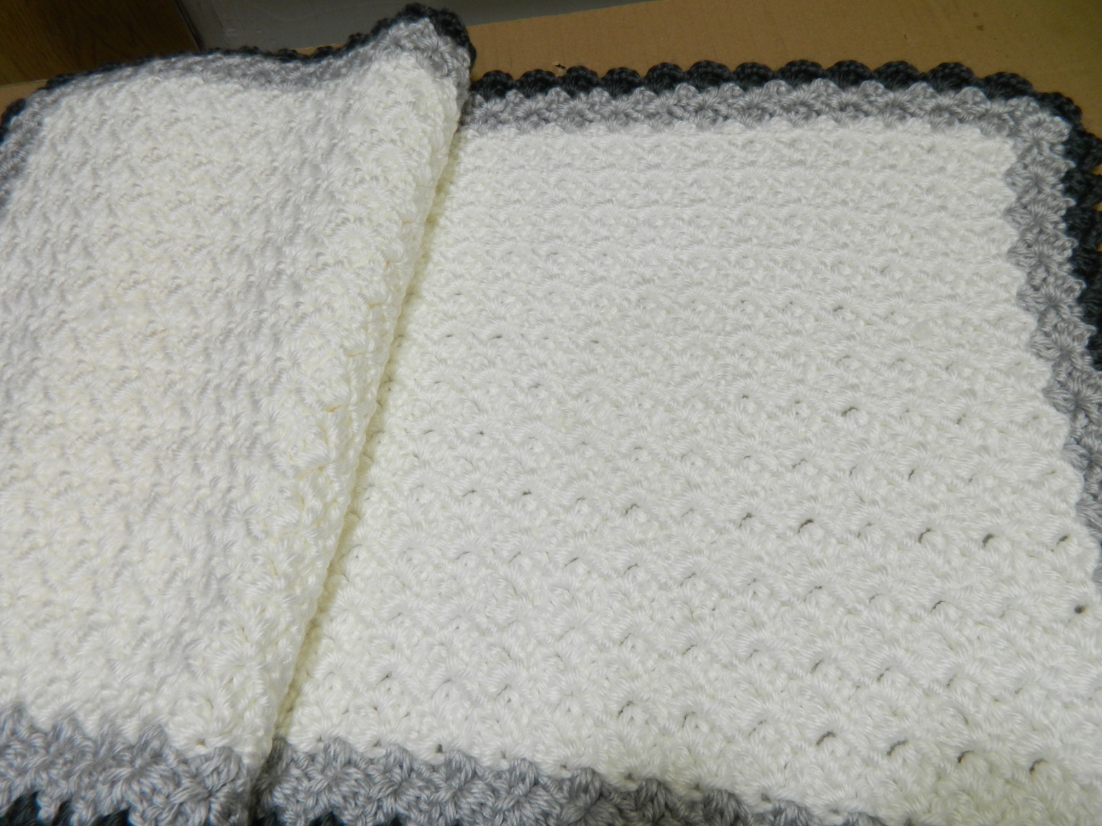 Handmade Crochet Runner, White and Grays 40&Prime; x 15&Prime; New, Unused