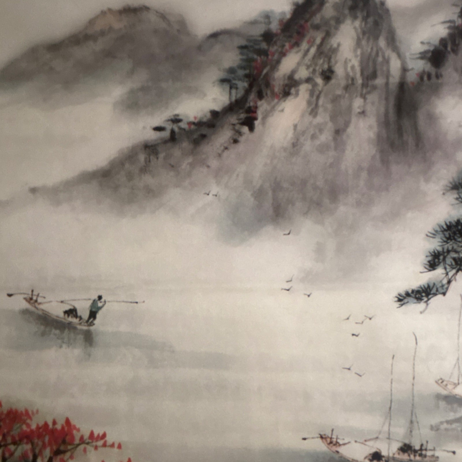 12 x 18 Card Stock Set of 3 Asian Landscape Cherry Blossom Multicolor