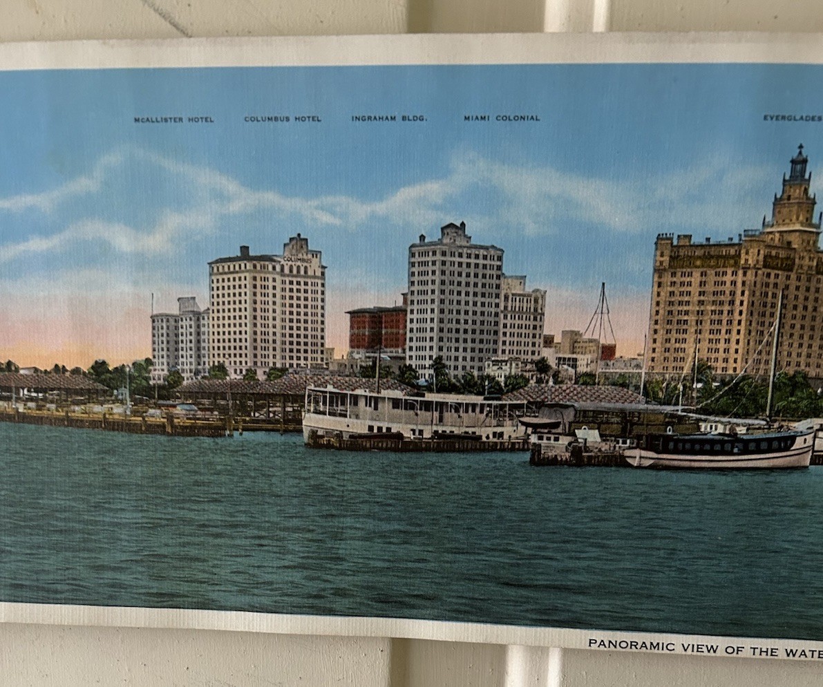 Panoramic Picture Poster Waterfront Miami Florida Kropp Unframed Vtg 34.5×6.5