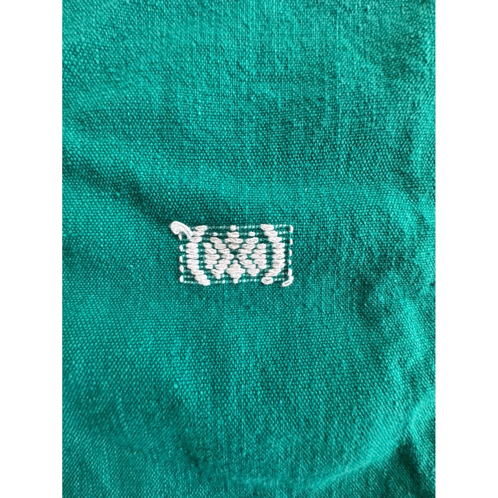 Vintage Handwoven Teal Green Cotton Textile Brocade Geometric Pattern 87×79