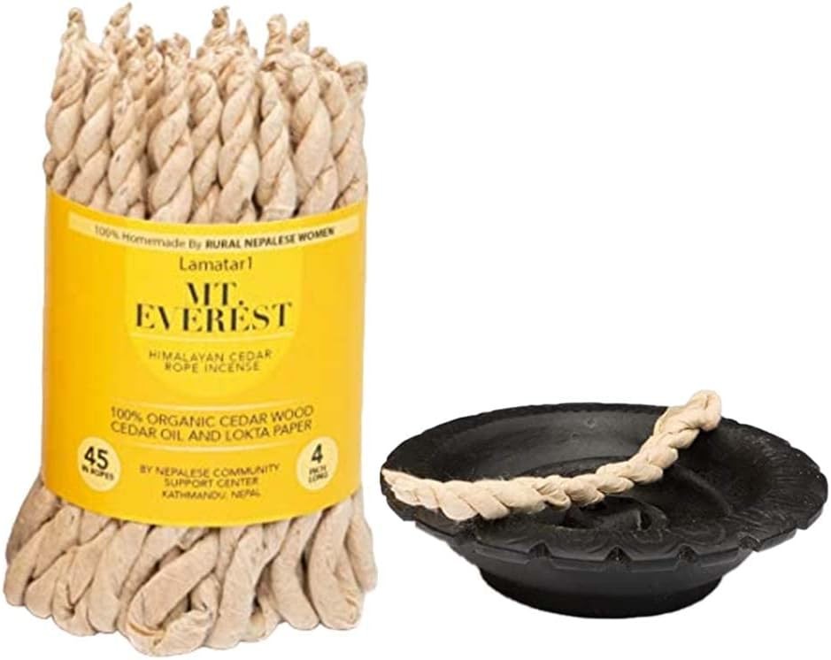 Rope Incense Burner with Himalayan Cedar Rope Incense 45 Pcs – 4 inch Long Each