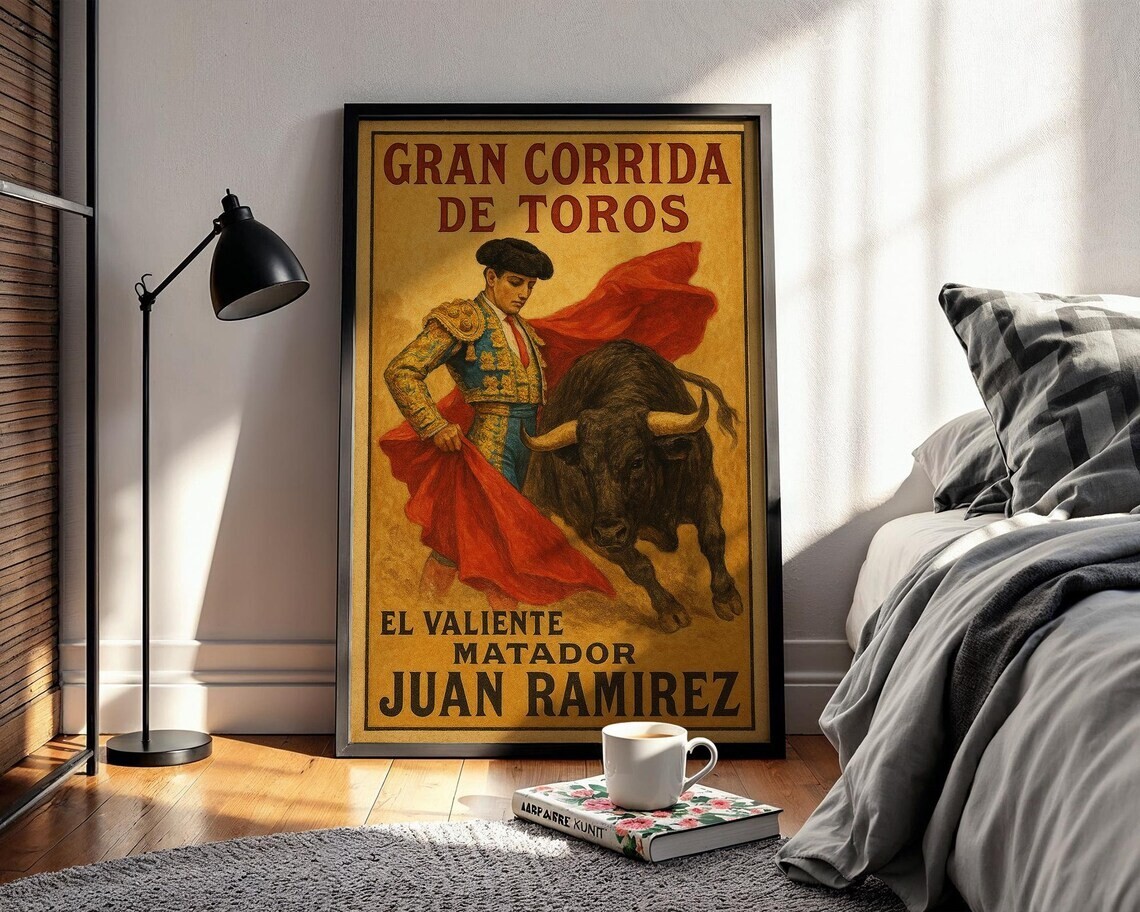 Vintage Spanish Bullfight Poster Matador Art Print Corrida Style Wall Decor