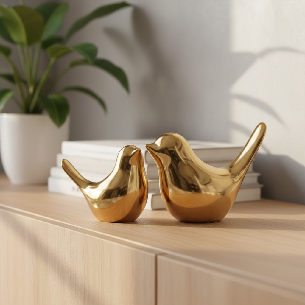 Ceramic Gold Bird Statues Set Home Decor Modern Figurines for Living Room