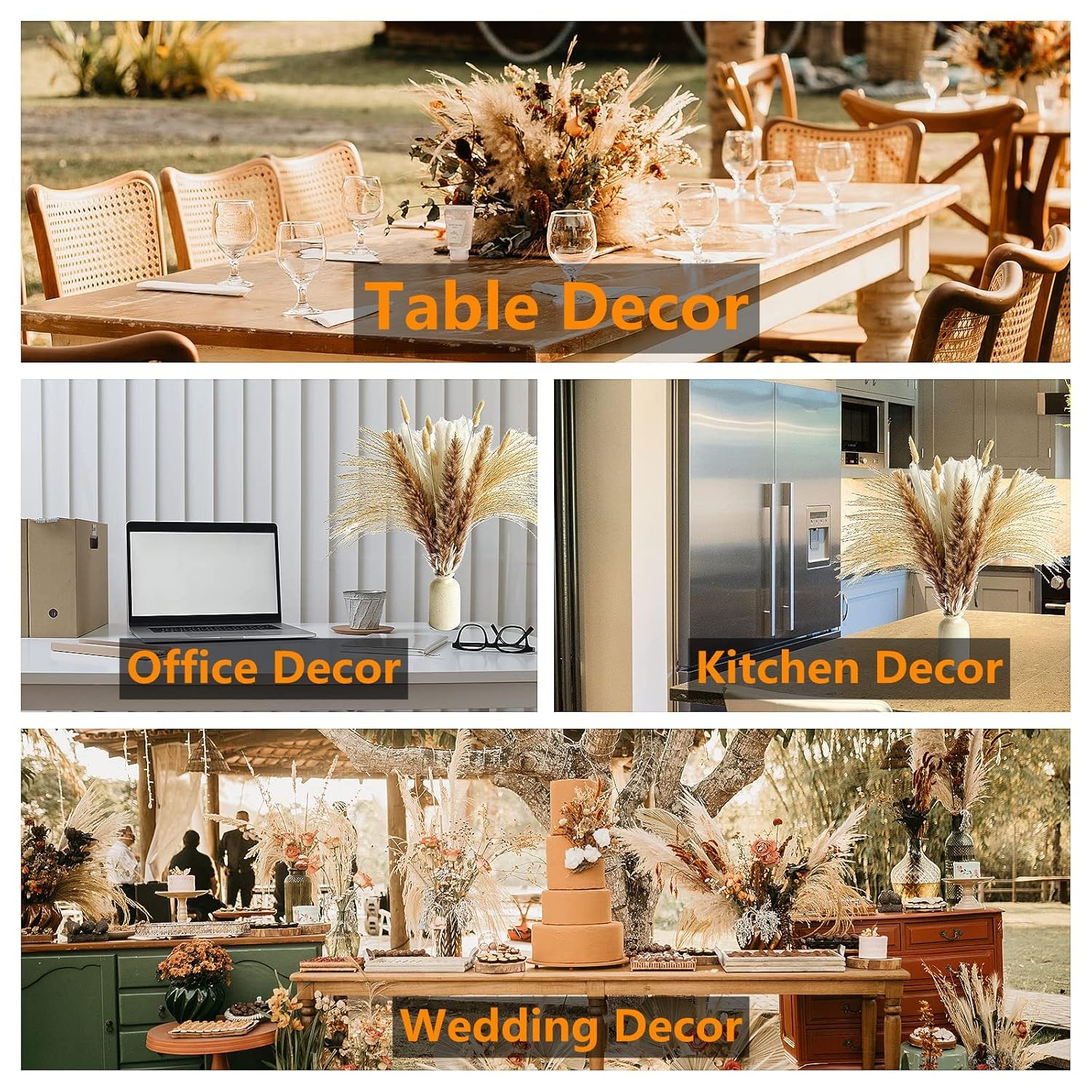 White Pampas Grass Decor 46&Prime; Tall Stems 10 Pieces Large Boho Home Decor