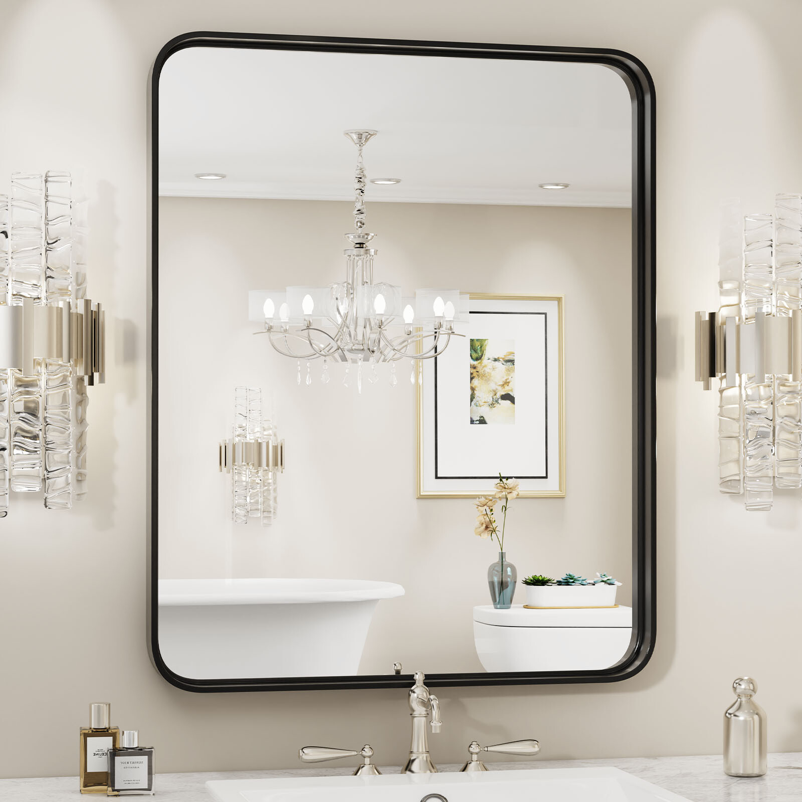 Black Metal Framed Vanity Mirror for Bathroom in 3 Sizes – Anti-Rust Finish