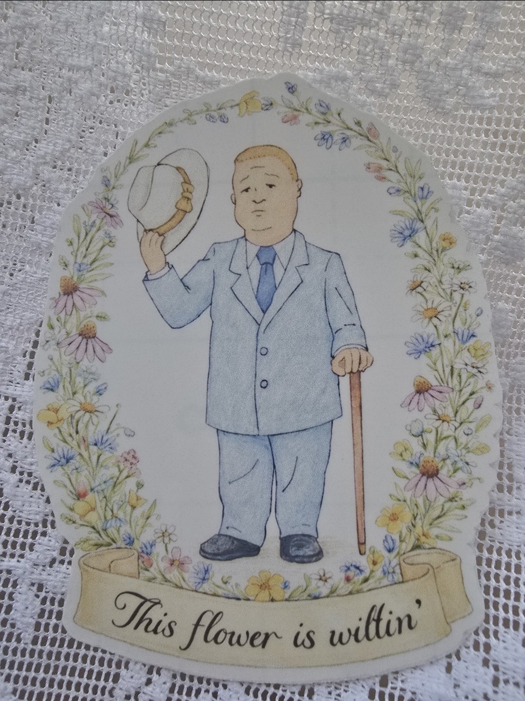 creole bobby hill vinyl laminated sticker 4×3 « this flower is wiltin »