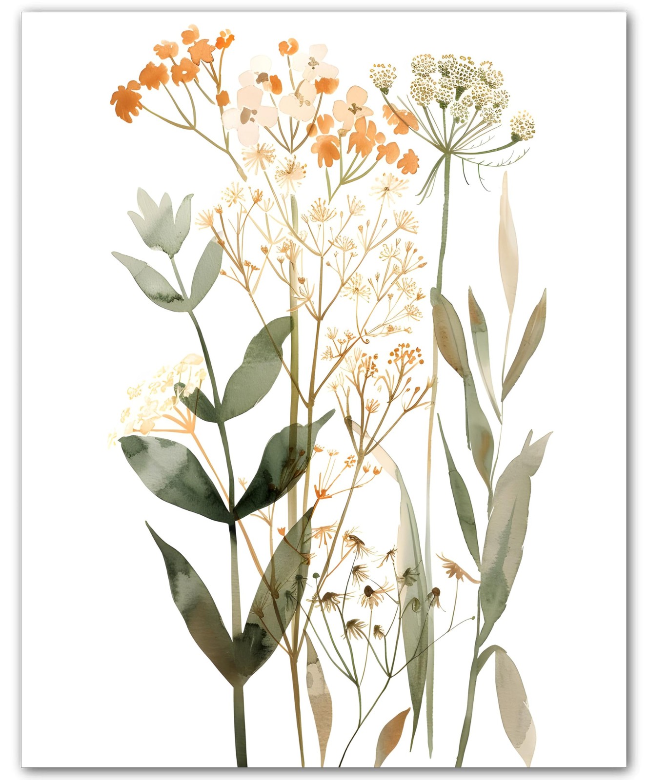 Botanical Golden Stem Meadow Yellow Watercolor 8×10 Floral Print Wall Art Poster