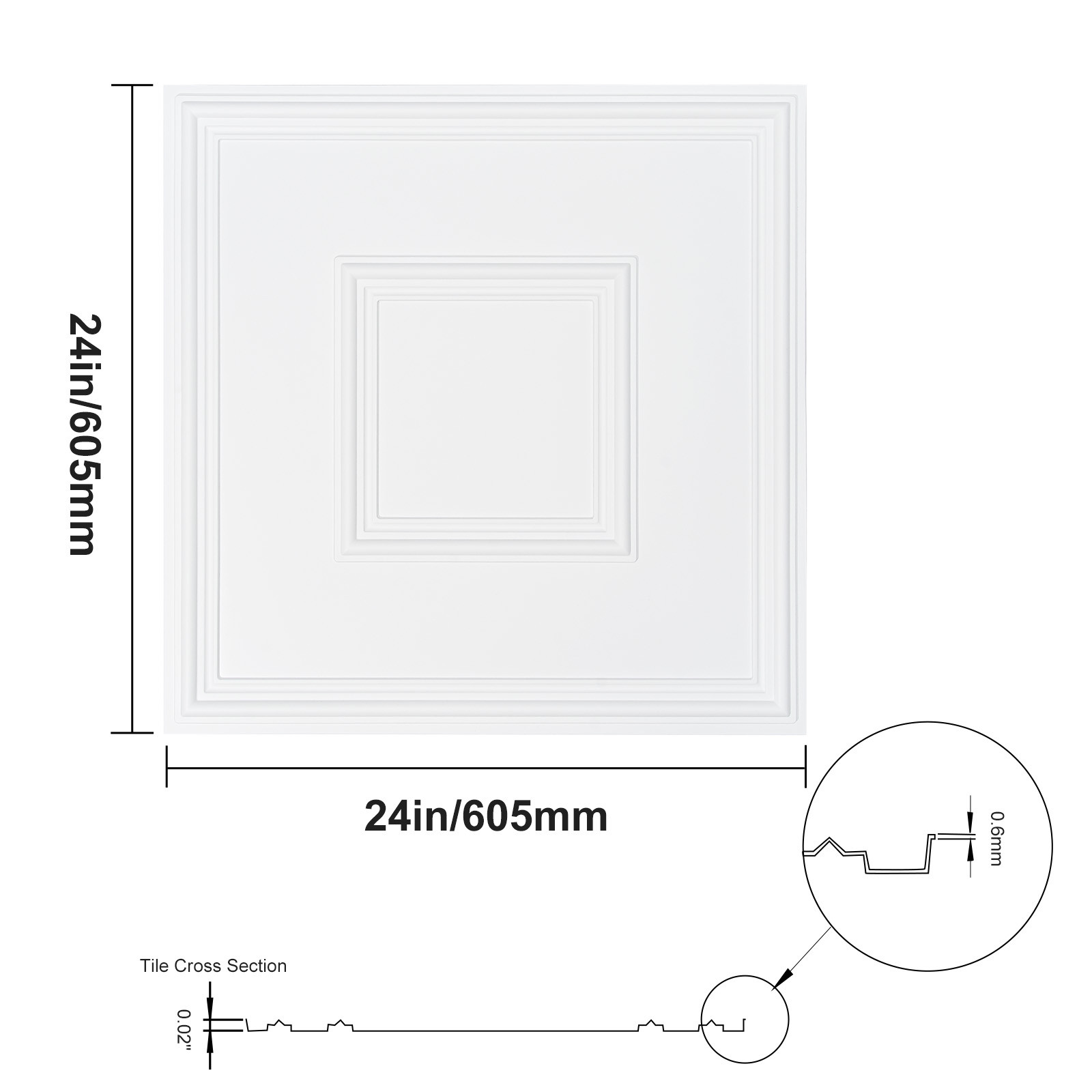 VEVOR Ceiling Tiles Panel 12 Pack 24 x 24in 48 sq.ft PVC Glue up DIY Decor White