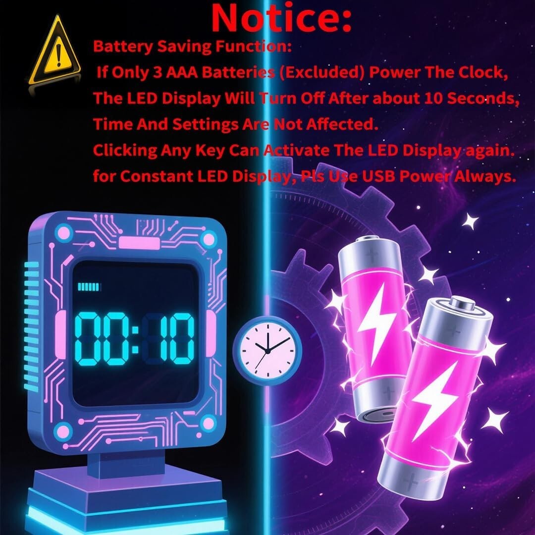 Small Digital Clock, 6.5 Inch LED Display with Light Blue Digits, 3 Levels Brigh