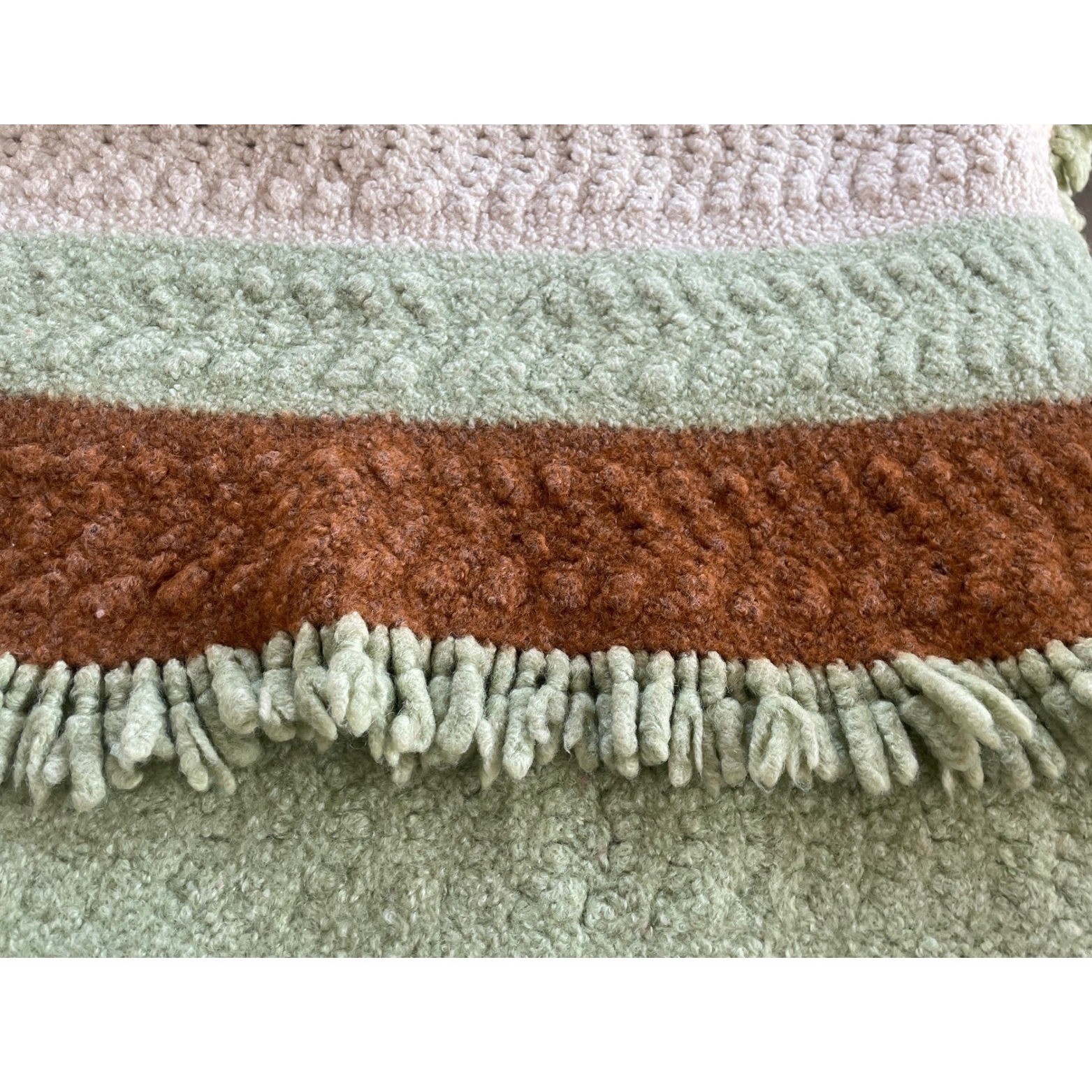 Vintage 70s Hand-Crocheted Afghan Throw Blanket | Sage, Rust & Cream | 60&Prime;x 52&Prime;