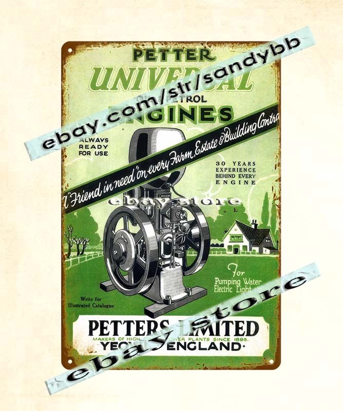 1920s Petter Universal Oil Petrol Engine Yeovil England Farm Power tin sign