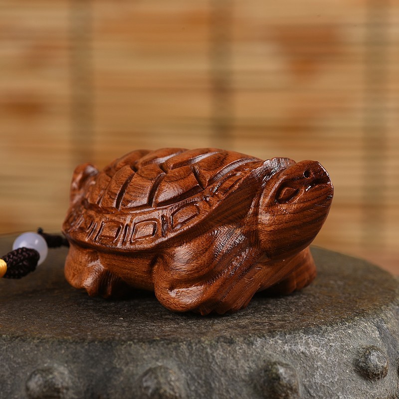 6.5cm Rosewood Solid Wood Carving Turtle Handheld Pendant Chinese Ornament