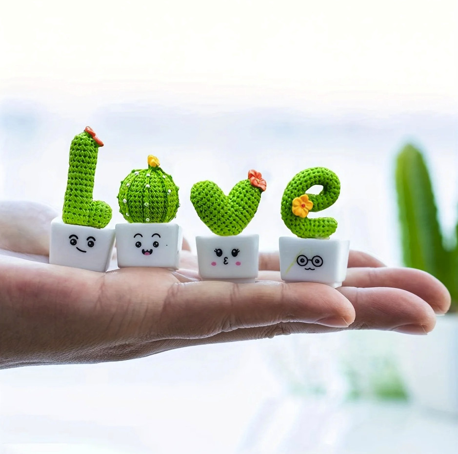 4pcs Mini Resin Succulent & Cactus Decoration Set Home Office Decor – NEW