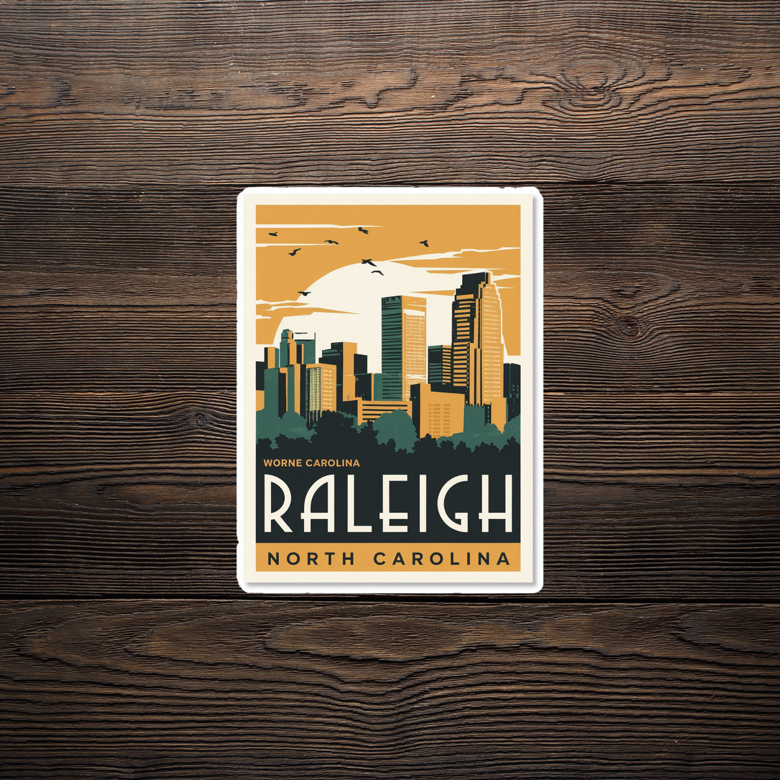 Vintage Raleigh North Carolina Travel sticker Sticker | Retro City Skyline Aesth