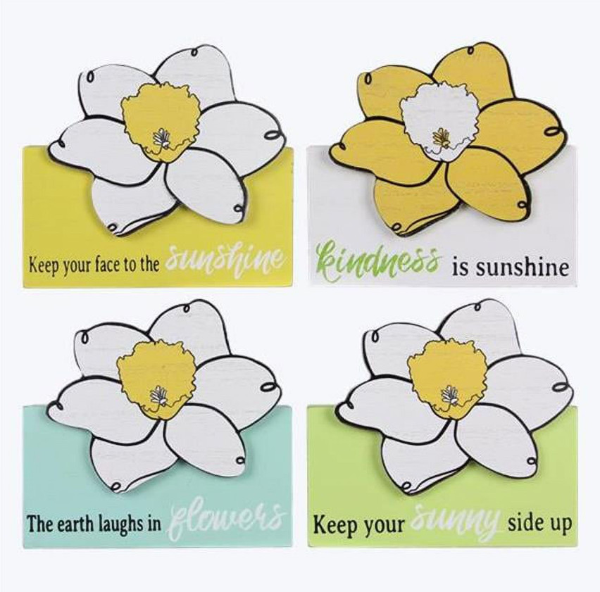 Youngs 72307 Wood Daffodil Table Sign Set of 4, 5.75 x 5.75 in ea NIB