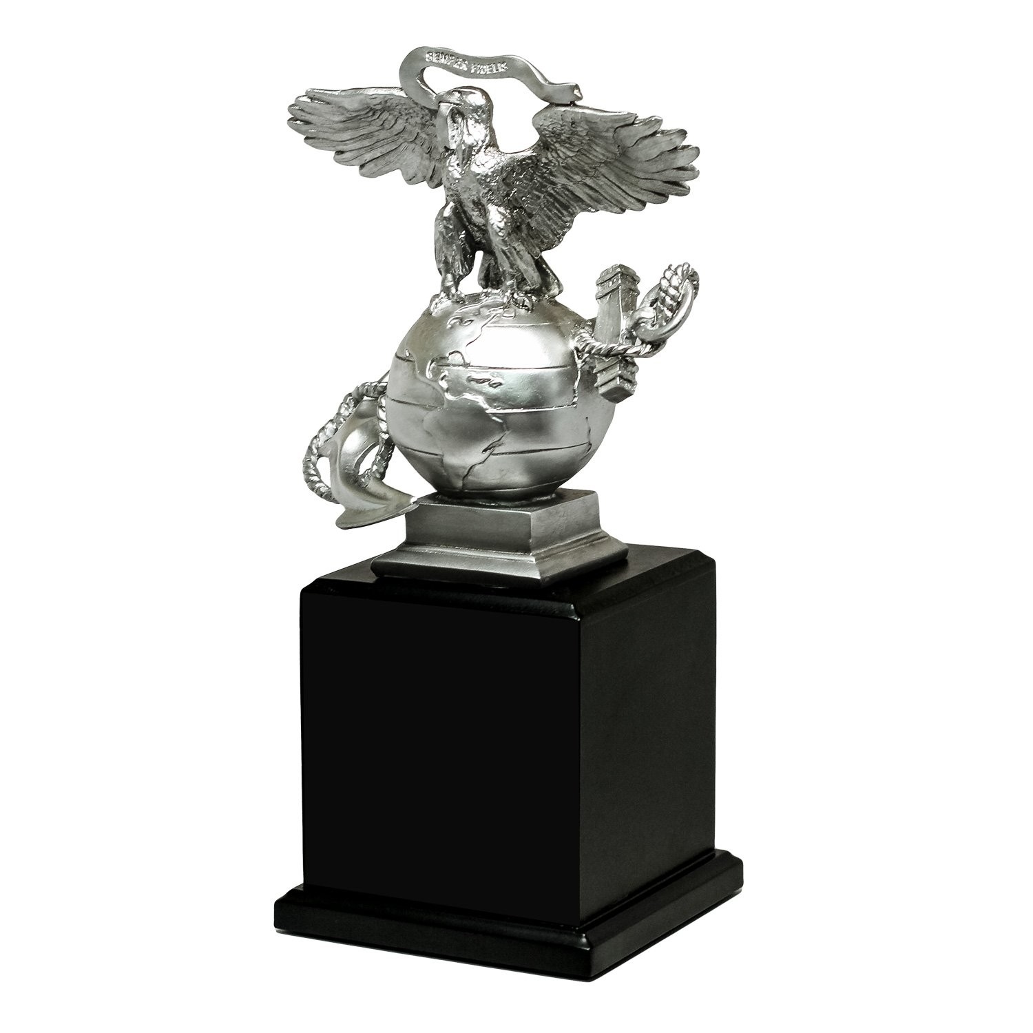 Military Gift Shop USMC 3D Eagle Globe Anchor Statue with Wooden Base –