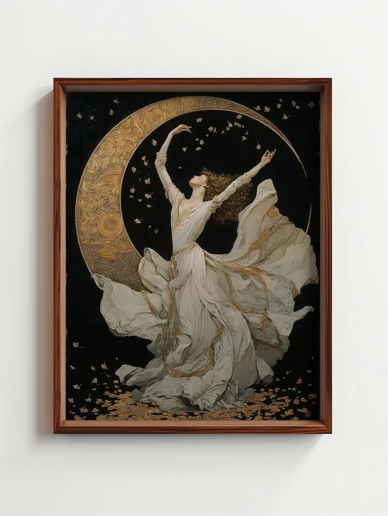 Woman Dancing on the Moon Poster – Art Nouveau Wall Art Print