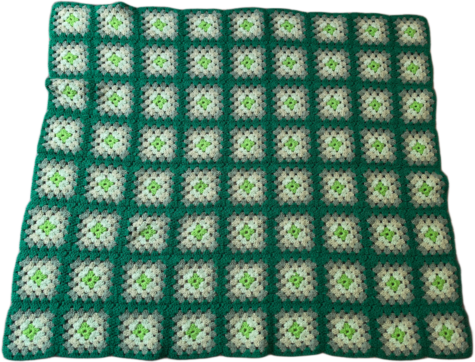Vintage Handmade Crochet Green Afghan Throw Granny Square Blanket 50&Prime; x 44&Prime;