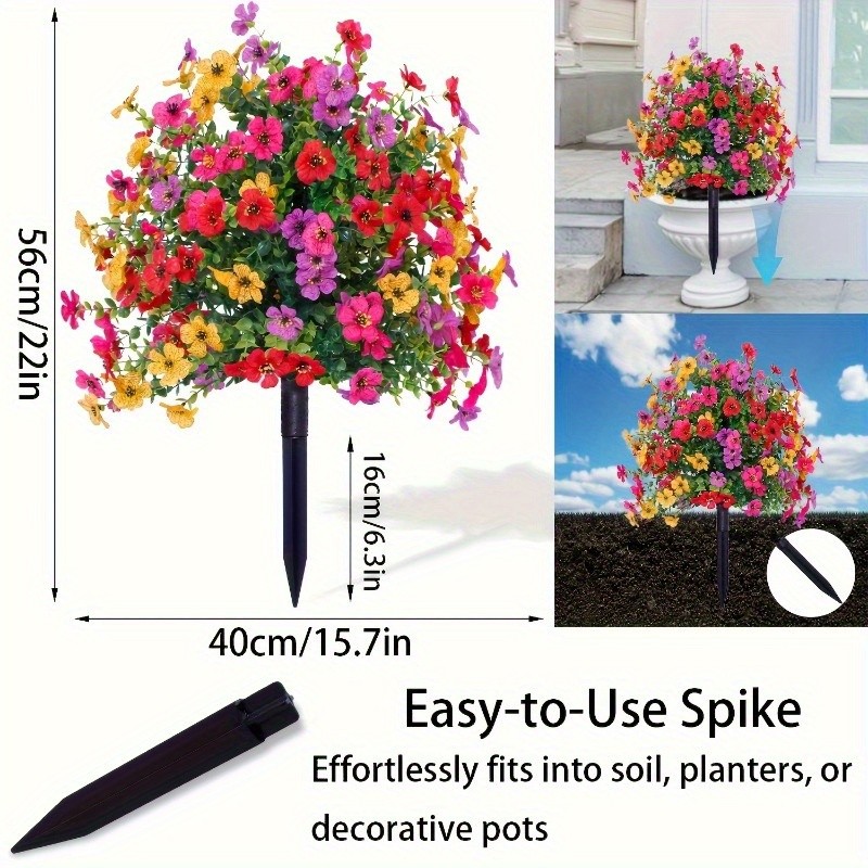4PCS Artificial Violet Flowers Ground Spike Fake Plants Garden Patio Yard Decor