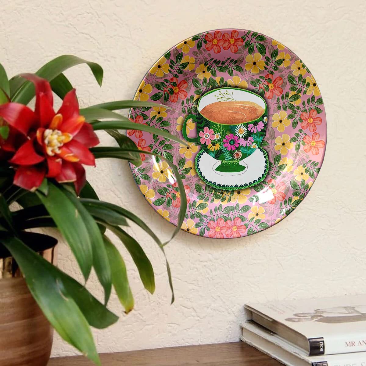 Ceramic Decorative Wall Art Plate Table Top Plate with Stand Hotel Cafe Decor