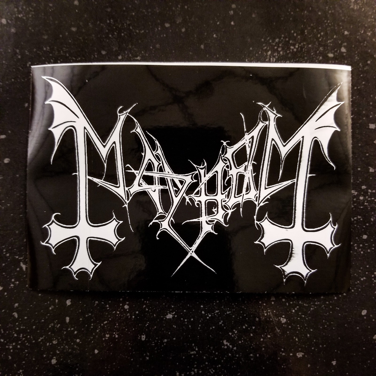 Mayhem 5 x 4&Prime; Waterproof Vinyl Sticker Decal [💪 HQ Durability!] Black Metal