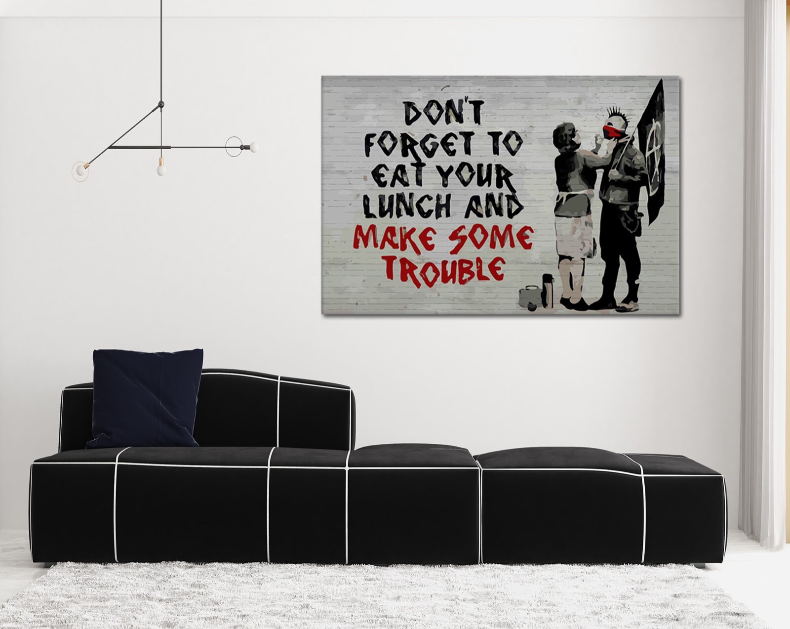 BANKSY Canvas Wall Art « Don&rsquo;t Forget To Eat Your Lunch » Framed Artwork Prints