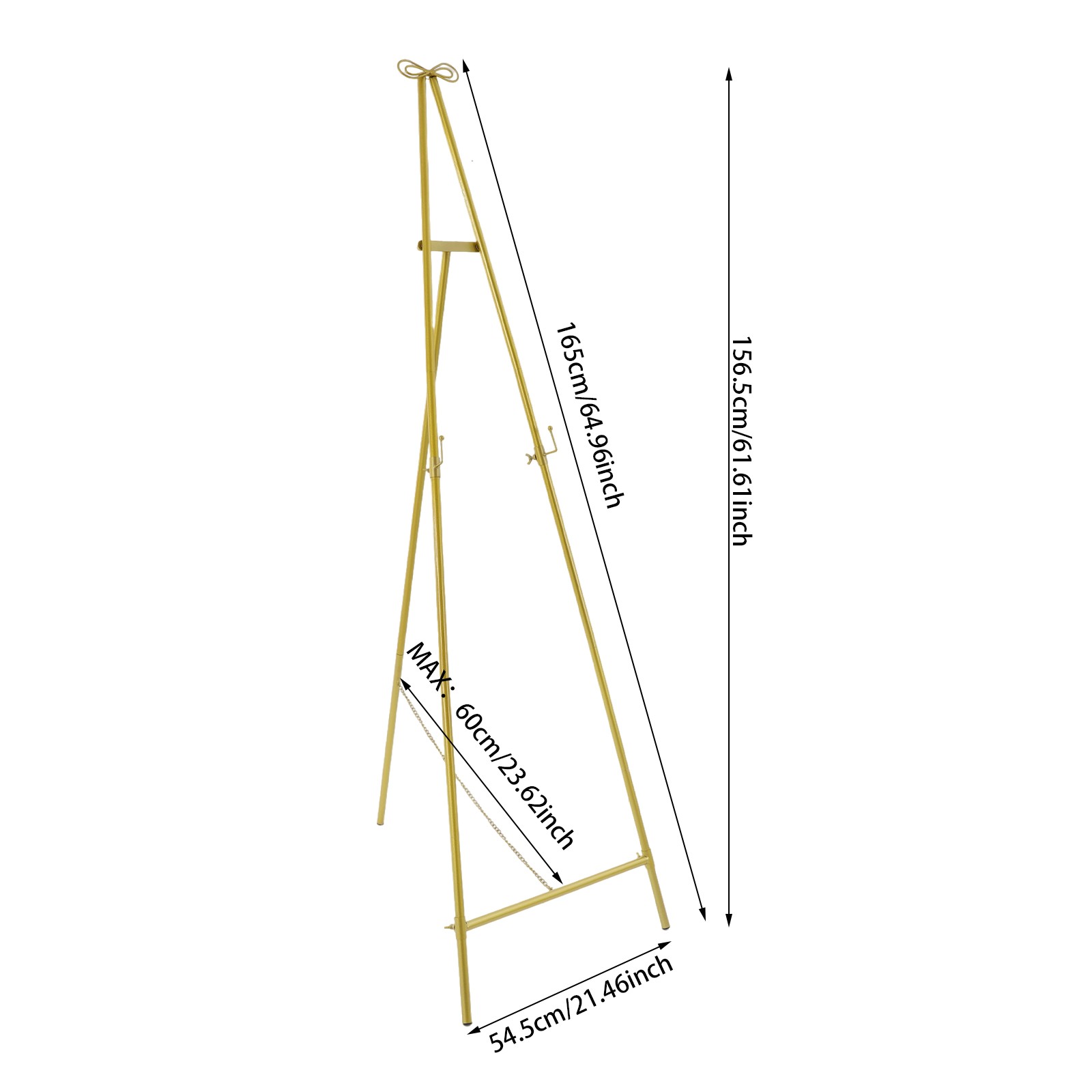 Gold Steel Triangular Floor Easel Stand 1.65m Adjustable Chain 60cm
