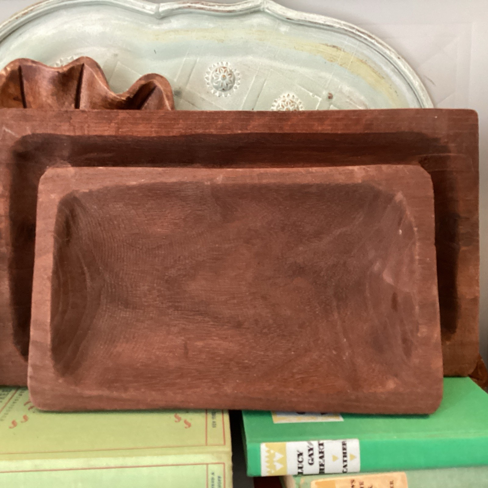 16” &12” For Decor Wooden Dough Bowl Rustic Centerpiece Tray Primitive Farmhouse