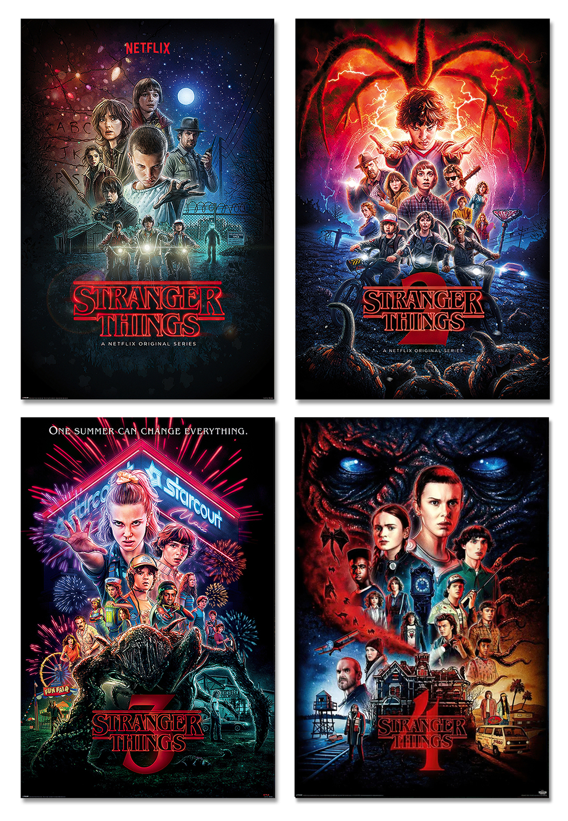 STRANGER THINGS – SEASONS 1, 2, 3 & 4 – TV SHOW POSTER SET (REGULAR STYLES 4)
