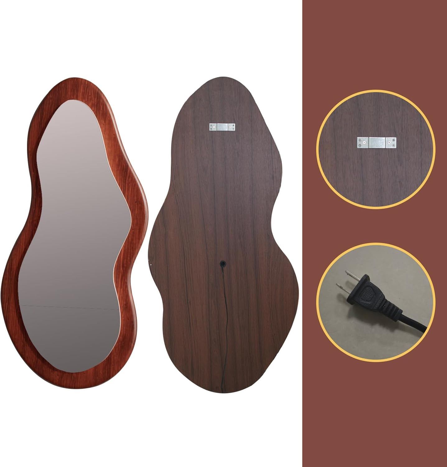 48&Prime;X24&Prime; LED Wavy Full Length Mirror with Walnut Frame for Bedroom & Living Room