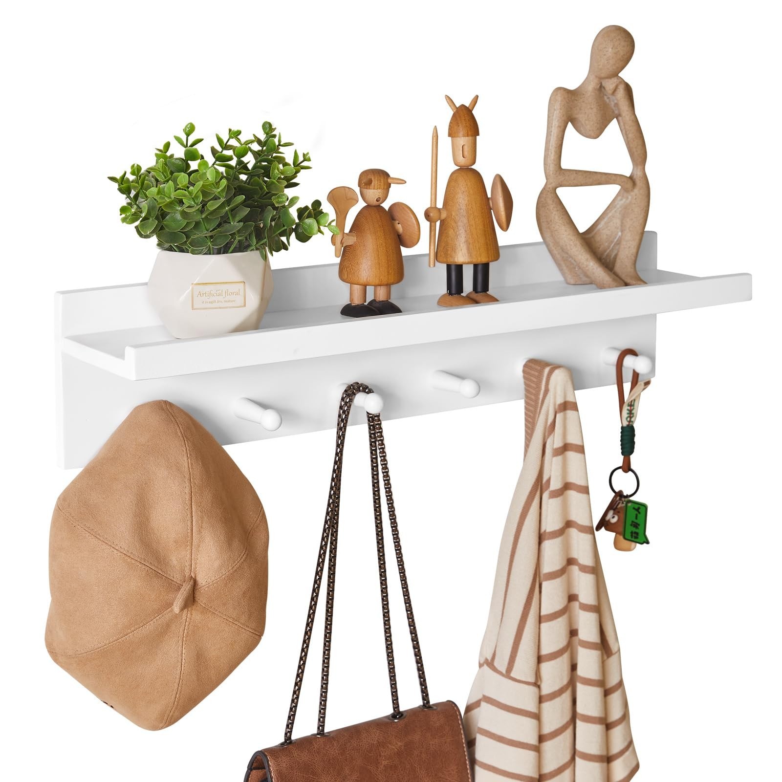 Wood Coat Hook with Wall-Mounted Shelf, 23.62in Entryway Wall Hanging Shelf, …