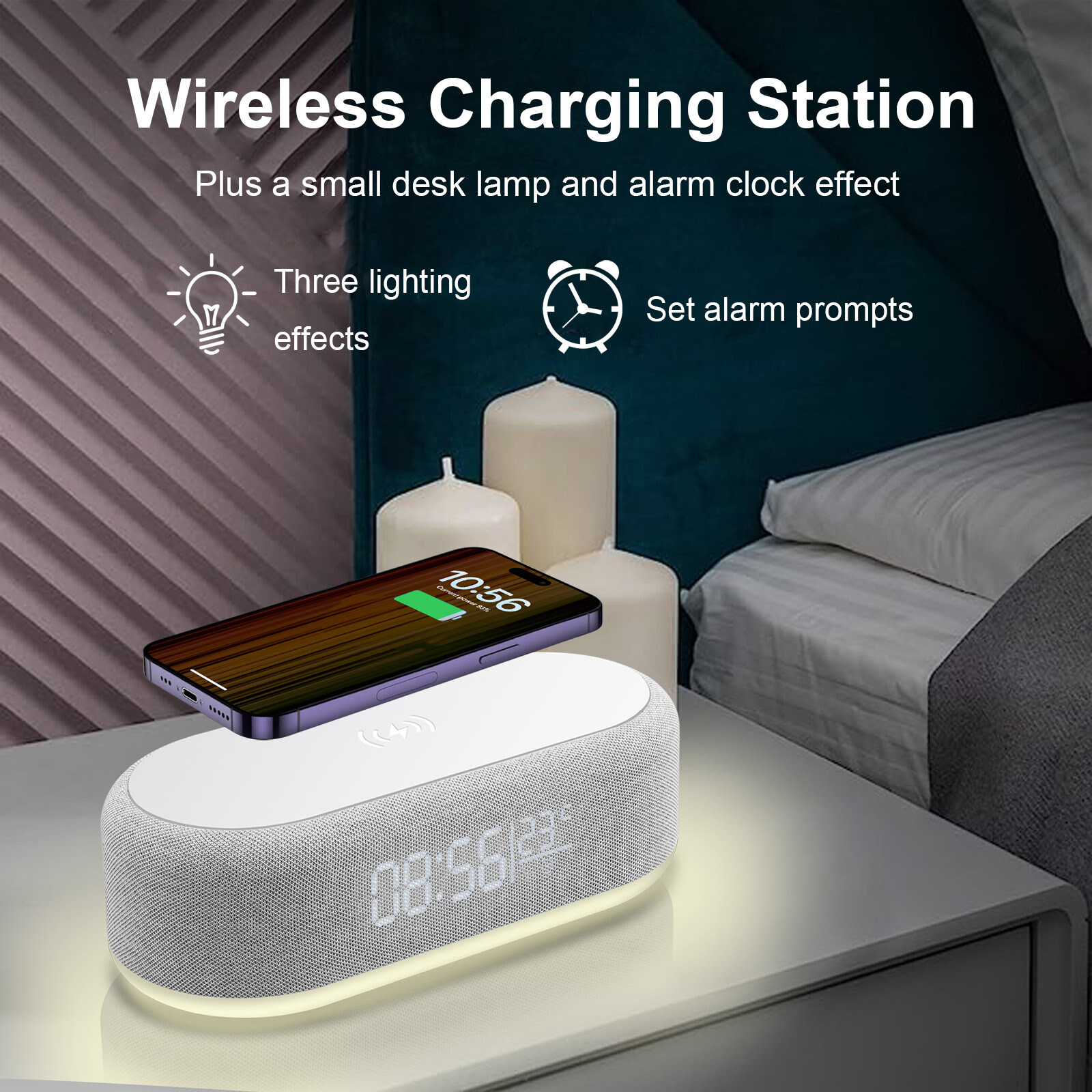 Wireless Charger With Alarm Clock Night Light For iPhone Air 17 16 Samsung S25+
