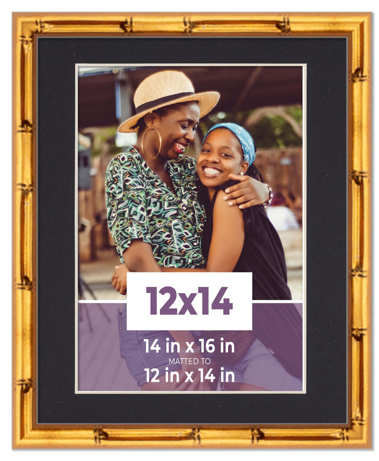 12×14 Frame Gold Bamboo With Black Picture Mat For 12×14 Photo – Gold Bamboo 14x