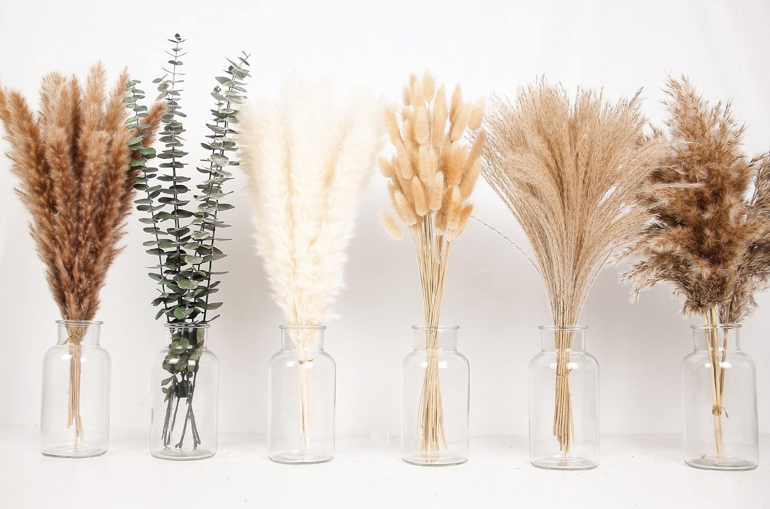 White Pampas Grass Decor 46&Prime; Tall Stems 10 Pieces Large Boho Home Decor