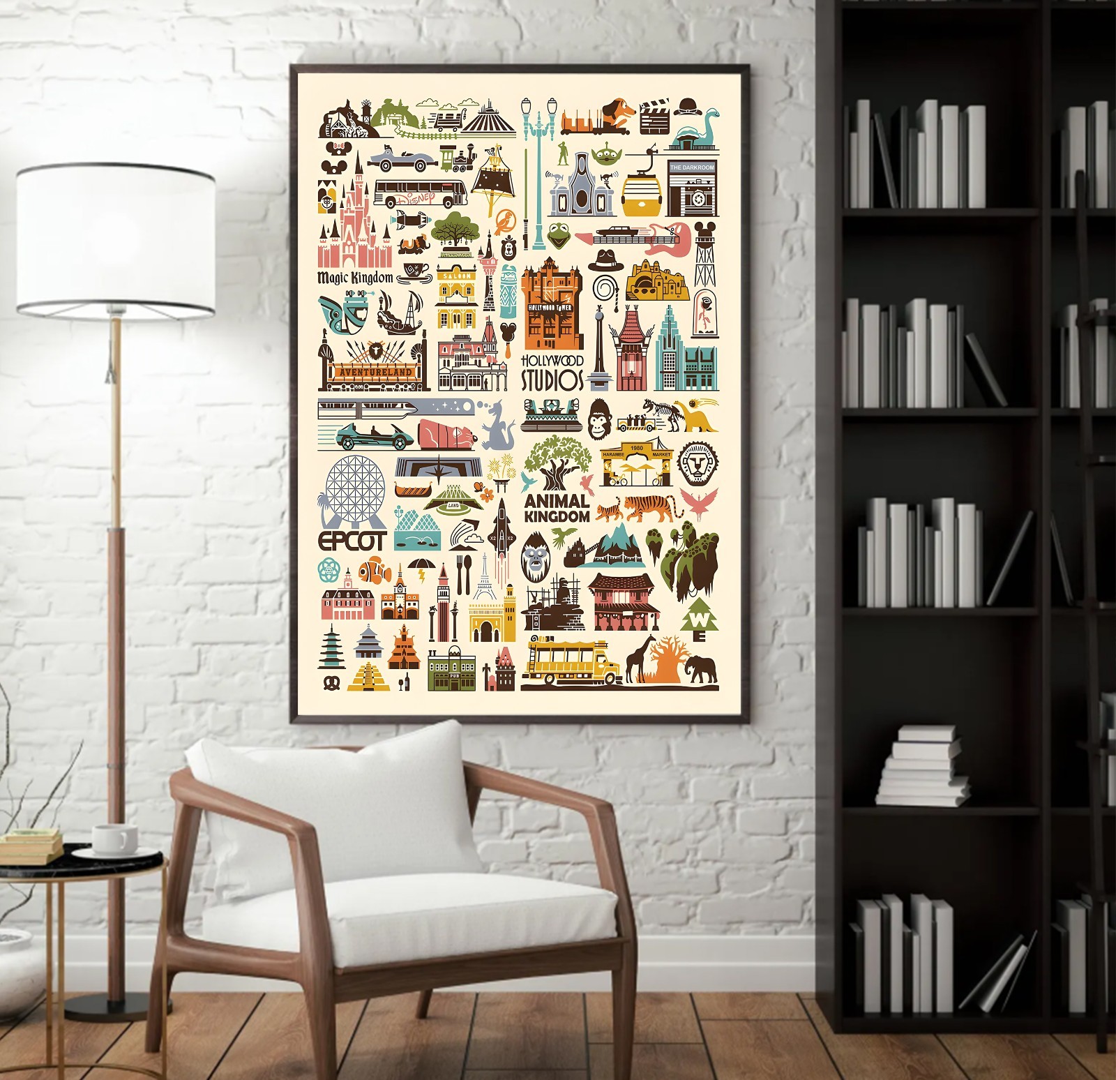Disney Parks Icons Poster, Theme Park Travel Wall Art, Magic Kingdom