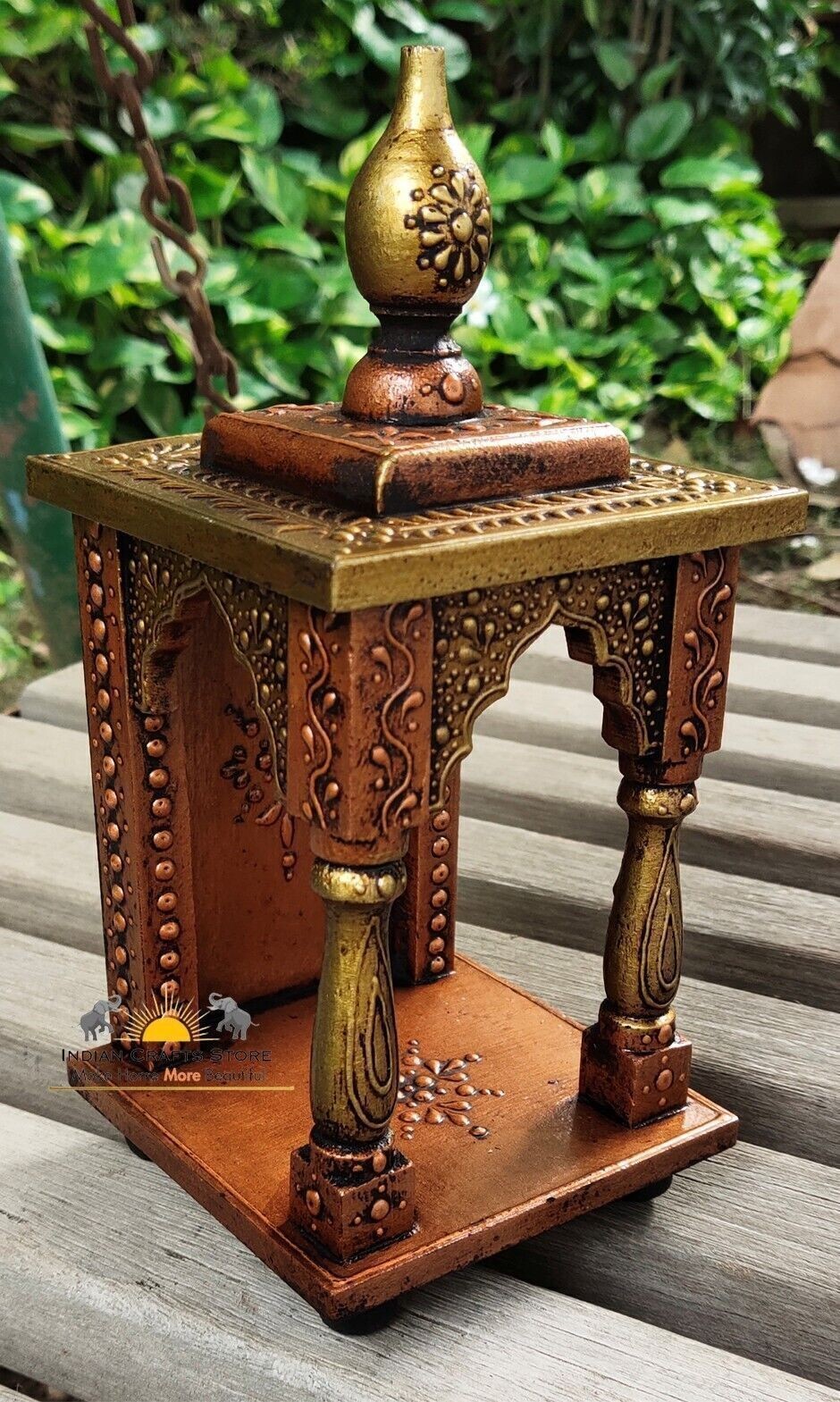 Wooden Temple 4.5×4.5x9inches Indian Handmade Small Wall Mount Pooja Ghar Home