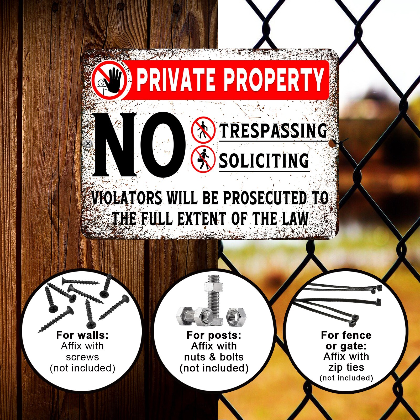 2Pack Private Property No Trespassing Soliciting Sign Rust Free Metal Sign 8×12&Prime;
