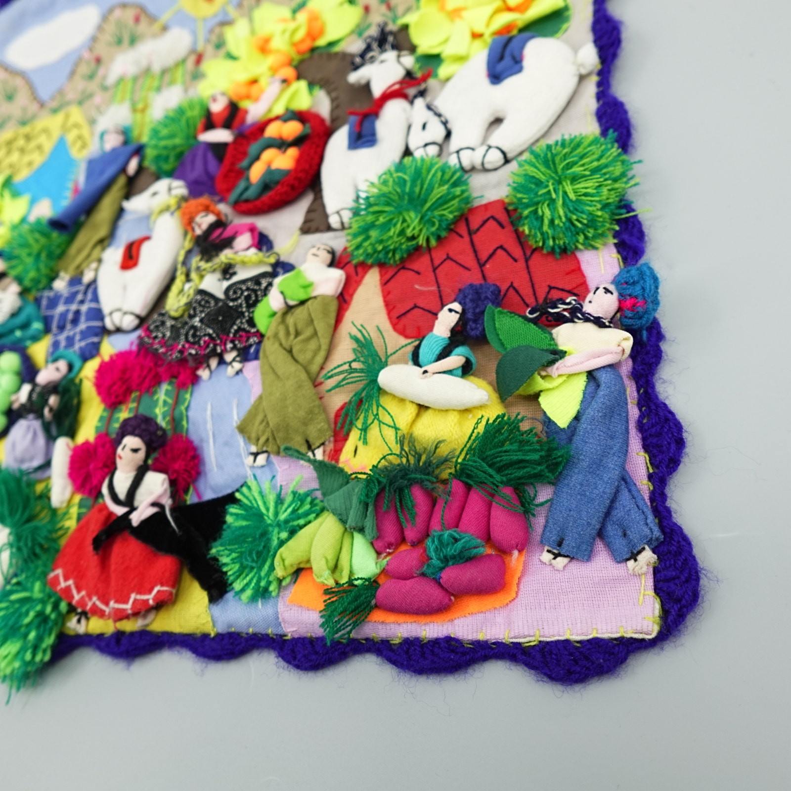 Peruvian Arpillera Wall Art 3D Textile Tapestry Handmade Pueblo Village Farm