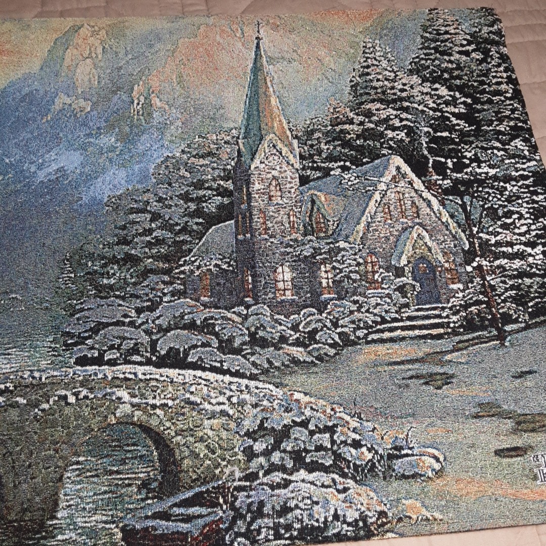 Thomas Kinkad Double Sided Lighted Tapestry 35&Prime; X 25&Prime; Church In Winter/Summer