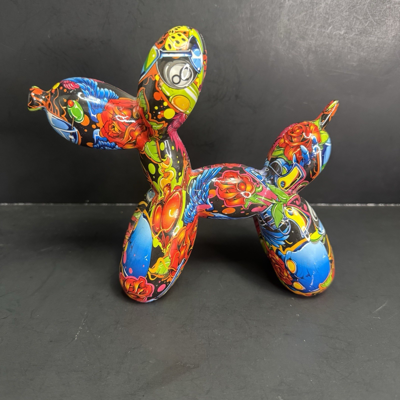 Graffiti Balloon Dog Statue Banksy Style Resin Pop Art Tattoo Figurine 8” Decor