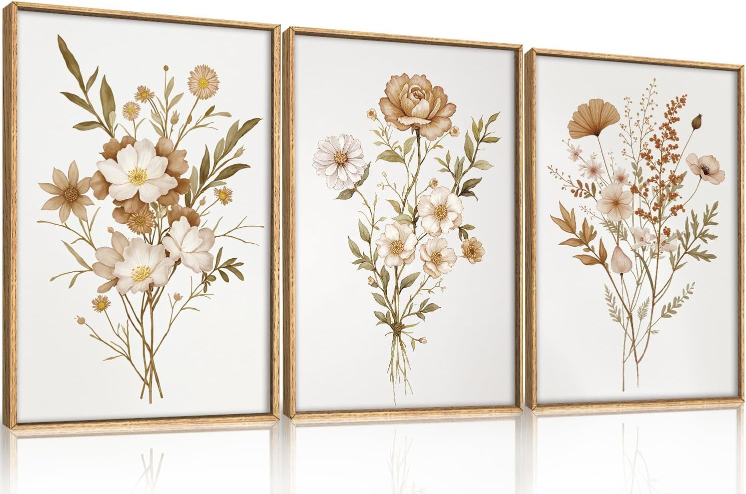 Boho Floral Wall Art Set of 3, Vintage Botanical Prints for Home Decor