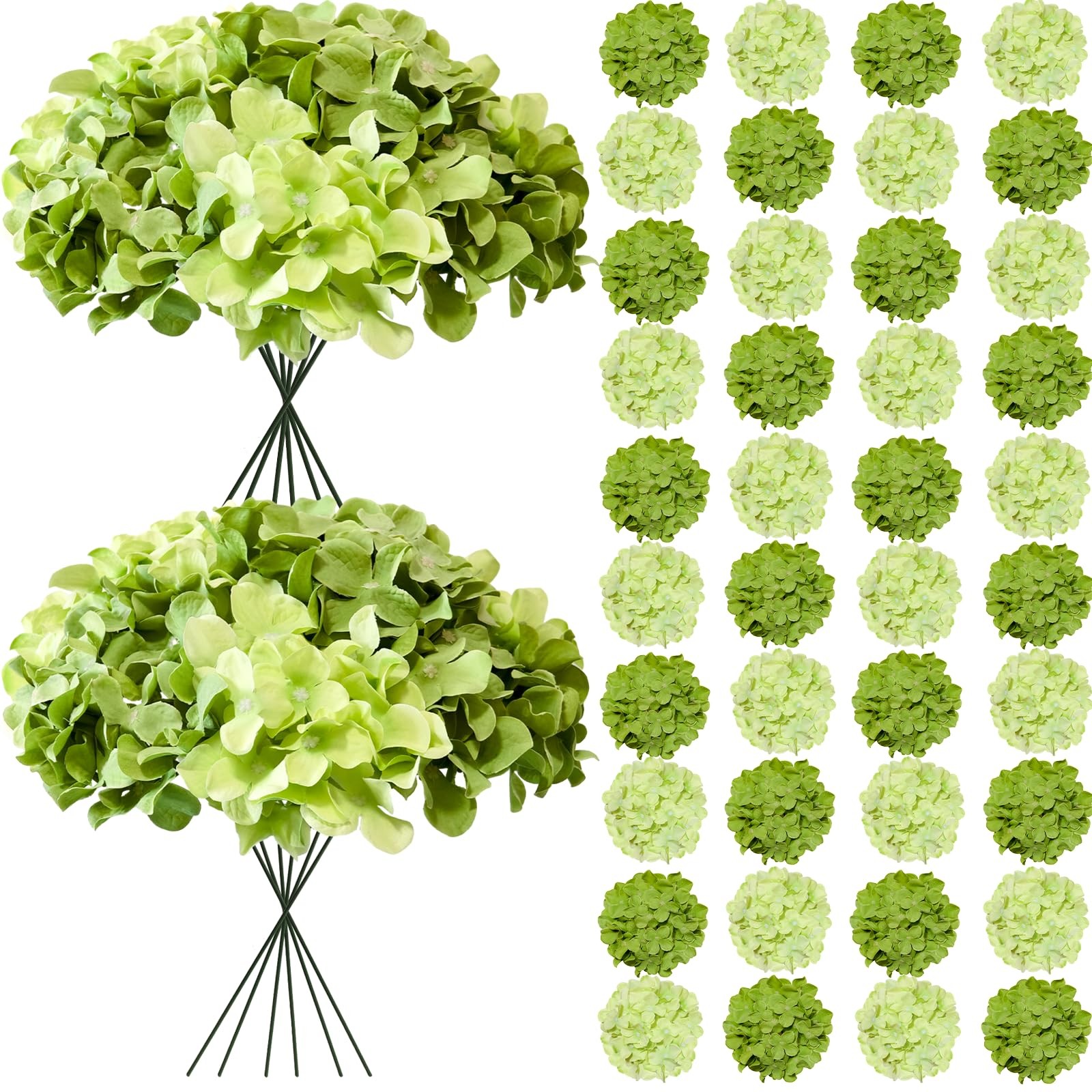 50 Pcs Faux Green Mix Hydrangea Artificial Flowers Bulk, Fake Silk Hydrangea …