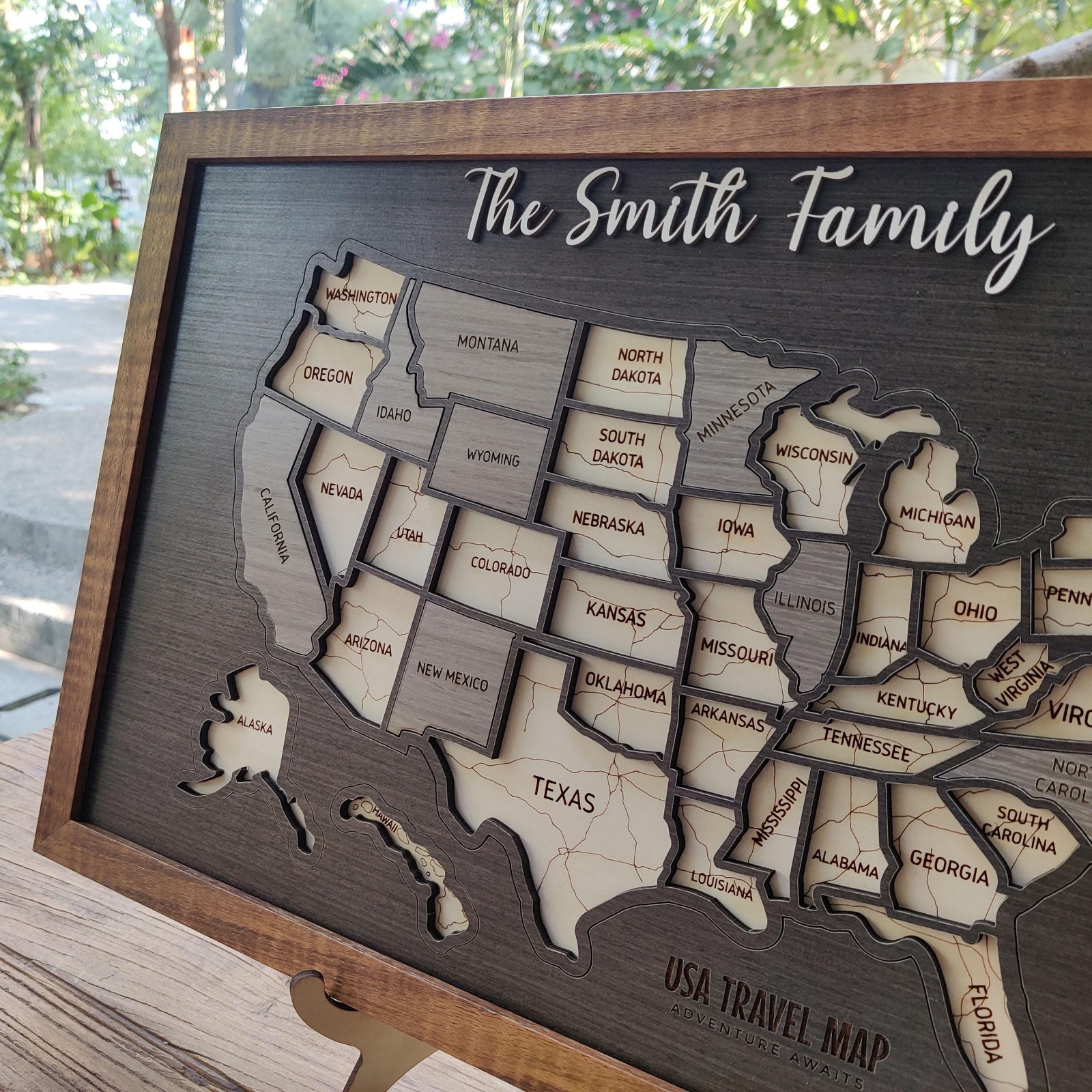 USA Travel Map Tracker Retirement Gift 50 States Wooden Puzzle RV Map
