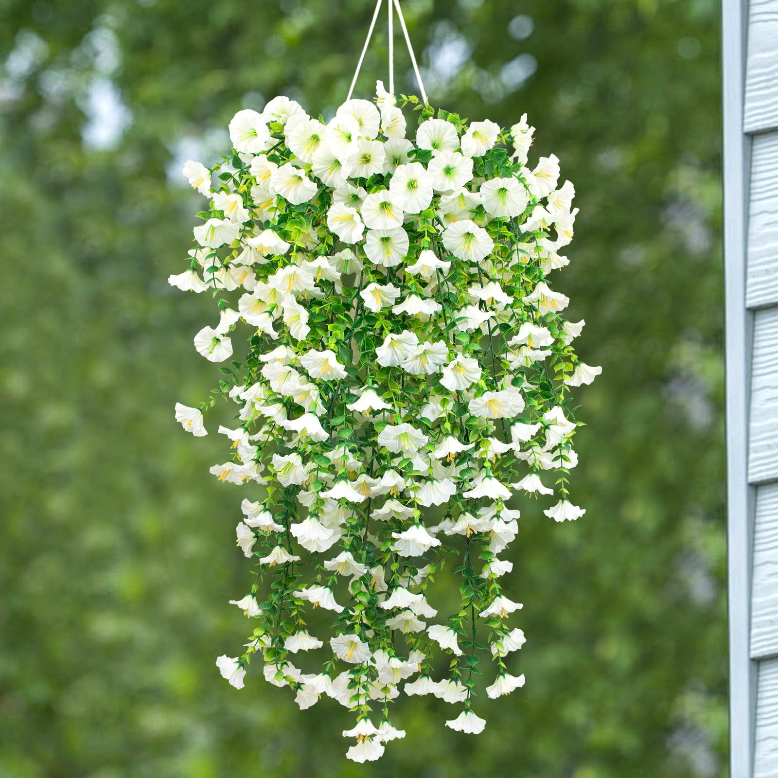 4 Pack Artificial Faux Hanging Flowers Plant for Outdoor, Fake Silk Morning G…
