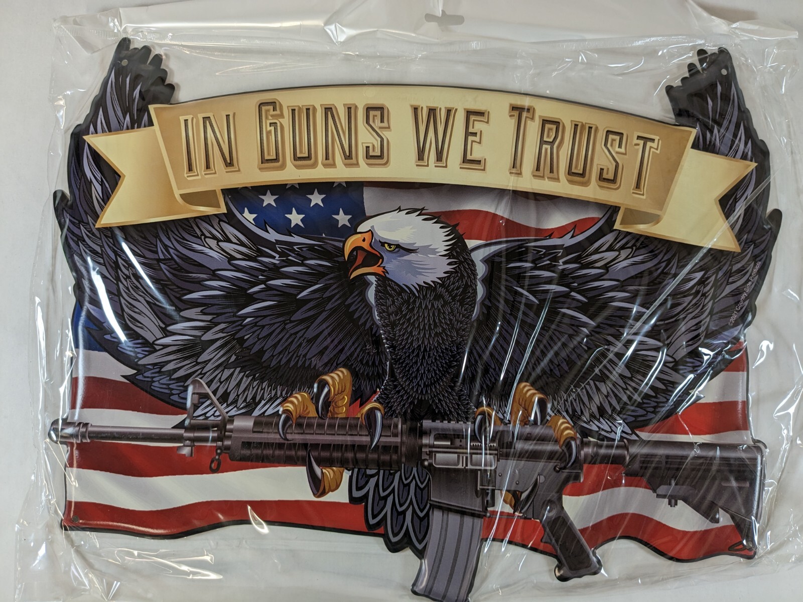 In Guns We Trust Screaming eagle metal tin sign, 19 x 14