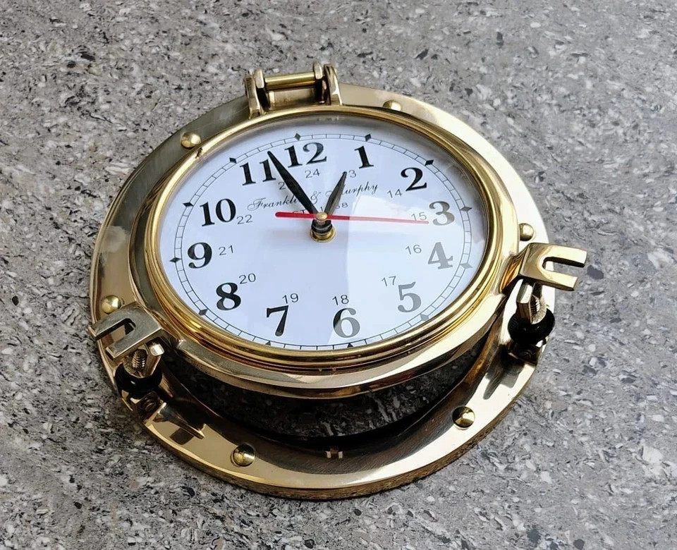 Nautical Porthole Clock – Polished Brass Ships Maritime Working Porthole