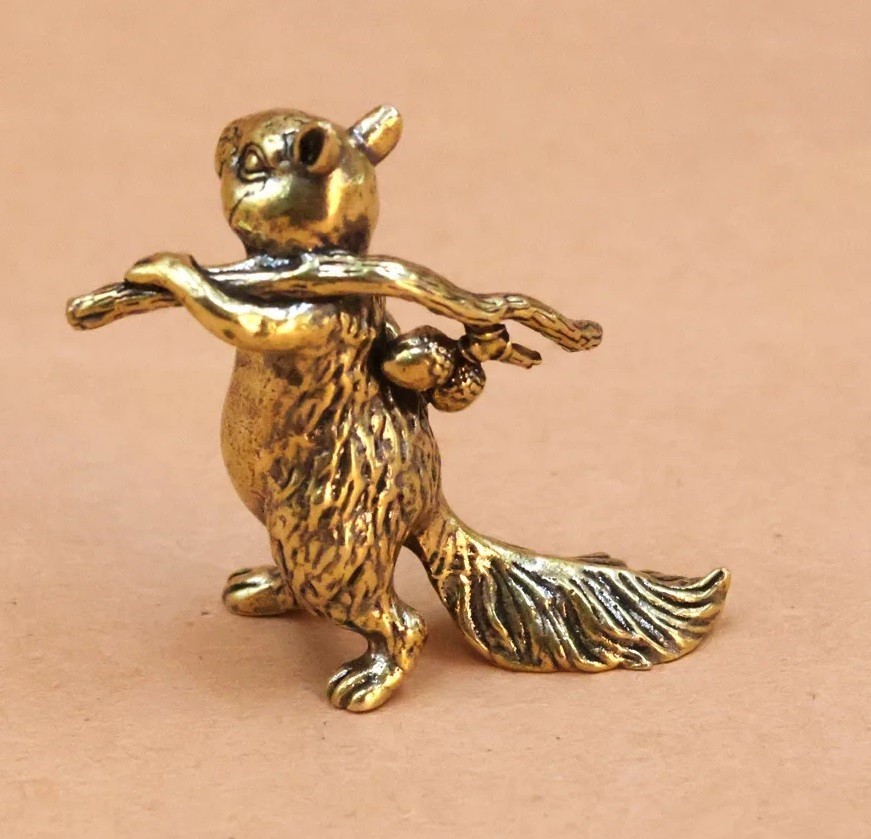 Brass Squirrel Animal Statue Small Sculpture Tabletop Figurine Decor Gifts