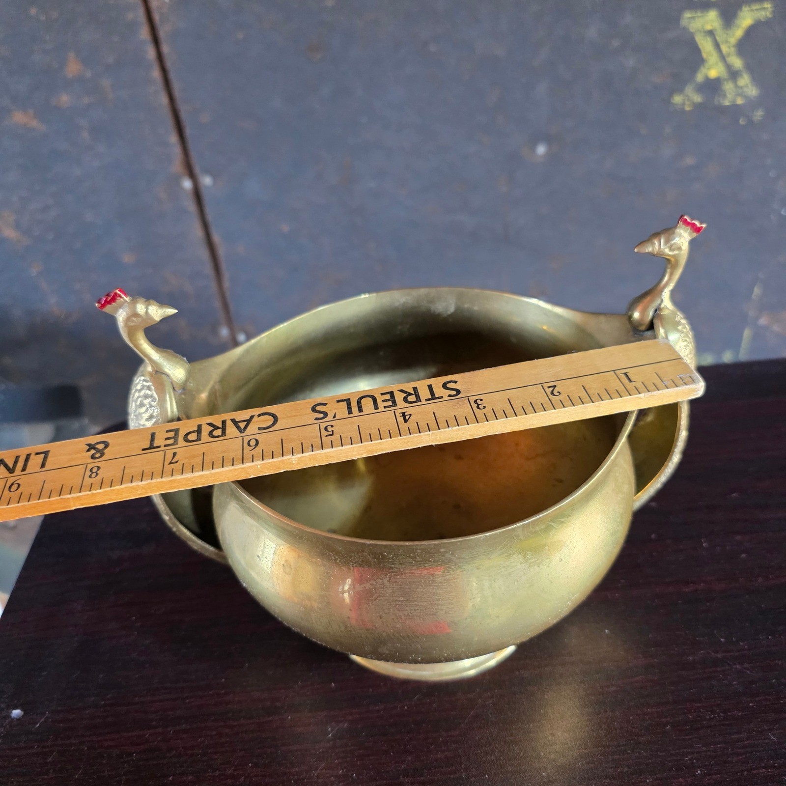 Vintage Solid Brass Peacock Bird Decor Double Handle Bowl